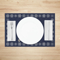 Aperturee - Aperturee Christmas Reindeer Set of 4 Placemats Navy Blue with Snowflake Border Winter Holiday Table Mats Decor