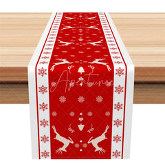 Aperturee - Aperturee Christmas Reindeer Table Runner Red with Snowflake Border Winter Holiday Farmhouse Table Decor