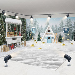 Aperturee - Aperturee Christmas Room Set Backdrop Winter Ski Lodge Hot Cocoa Stand Photography Background