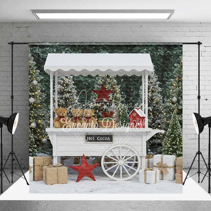 Aperturee - Aperturee Christmas Room Set Backdrop Winter Ski Lodge Hot Cocoa Stand Photography Background