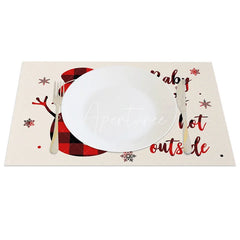Aperturee - Aperturee Christmas Set of 4 Placemats Baby It’s Cold Outside Snowman Red Buffalo Plaid Check Table Mats