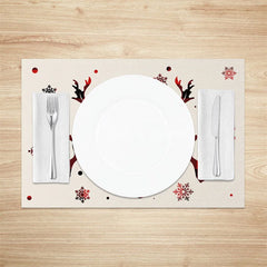 Aperturee - Aperturee Christmas Set of 4 Placemats Believe Text with Plaid Reindeer Farmhouse Snowflake Table Mats Decor