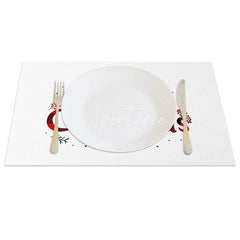 Aperturee - Aperturee Christmas Set of 4 Placemats Merry Christmas Text Red Buffalo Plaid Lettering on White Table Mats