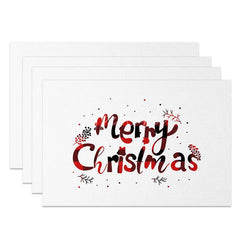 Aperturee - Aperturee Christmas Set of 4 Placemats Merry Christmas Text Red Buffalo Plaid Lettering on White Table Mats