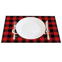 Aperturee - Aperturee Christmas Set of 4 Placemats Red Buffalo Plaid Check Merry Christmas Text Farmhouse Table Mats