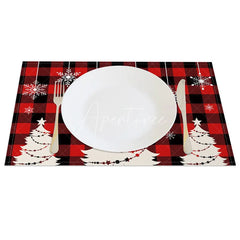 Aperturee - Aperturee Christmas Set of 4 Placemats Red Buffalo Plaid with White Trees Hanging Snowflakes Holiday Table Mats