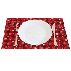 Aperturee - Aperturee Christmas Set of 4 Placemats Red Plaid Check with Snowflakes Rustic Farmhouse Winter Table Mats