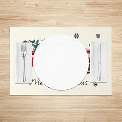 Aperturee - Aperturee Christmas Set of 4 Placemats Vintage Red Truck with Tree Farmhouse Merry Christmas Table Mats