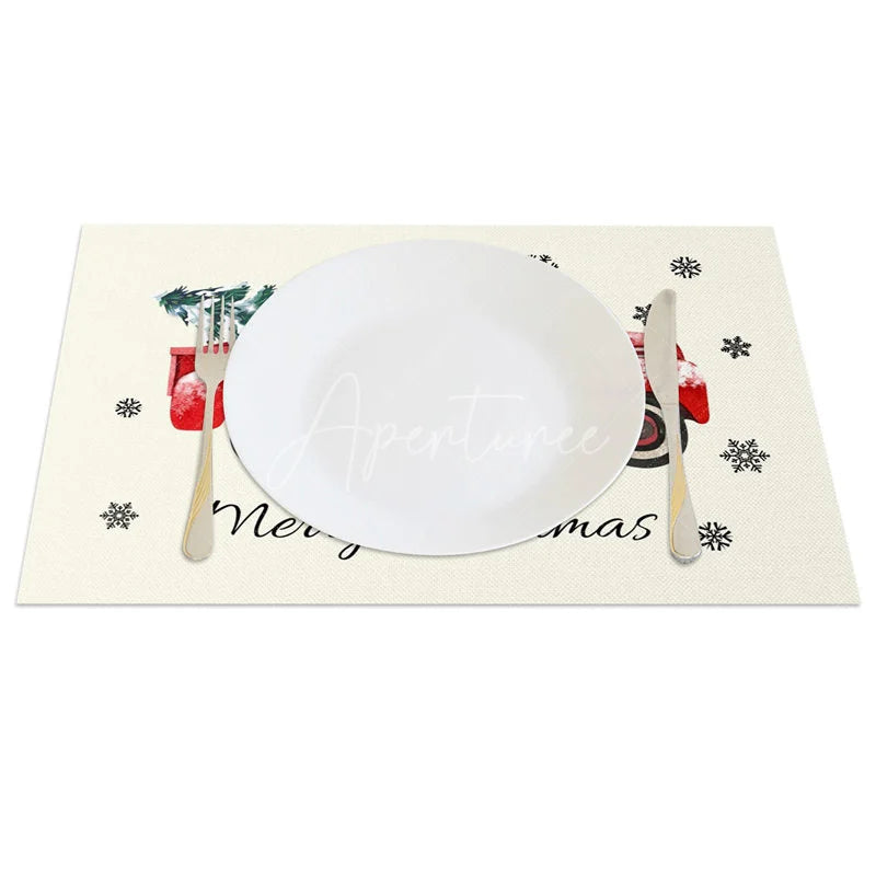 Aperturee - Aperturee Christmas Set of 4 Placemats Vintage Red Truck with Tree Farmhouse Merry Christmas Table Mats