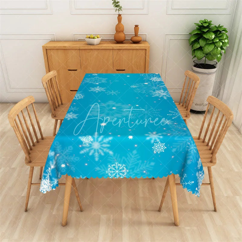Aperturee - Aperturee Christmas Snowflake Rectangle Tablecloth Bright Blue with White Snowflakes Winter Holiday Table Cover