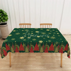Aperturee - Aperturee Christmas Snowflake Rectangle Tablecloth Green and Gold Snowflakes Elegant Holiday Table Cover Decor