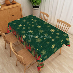 Aperturee - Aperturee Christmas Snowflake Rectangle Tablecloth Green and Gold Snowflakes Elegant Holiday Table Cover Decor