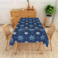Aperturee - Aperturee Christmas Snowflake Rectangle Tablecloth Navy Blue with White Snowflakes Winter Holiday Table Cover