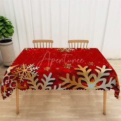 Aperturee - Aperturee Christmas Snowflake Rectangle Tablecloth Red with Gold and White Snowflakes Sparkling Holiday Table Cover
