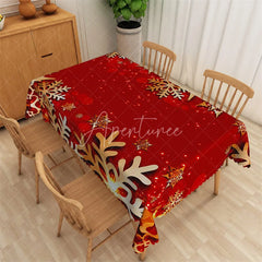 Aperturee - Aperturee Christmas Snowflake Rectangle Tablecloth Red with Gold and White Snowflakes Sparkling Holiday Table Cover