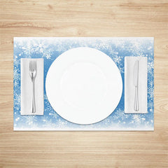 Aperturee - Aperturee Christmas Snowflake Set of 4 Placemats Blue and White Winter Frozen Holiday Table Mats Decor