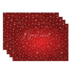 Aperturee - Aperturee Christmas Snowflake Set of 4 Placemats Red and Gold Snowflakes Elegant Winter Stars Holiday Table Mats