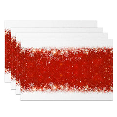 Aperturee - Aperturee Christmas Snowflake Set of 4 Placemats Red Sparkle Center with White Border Holiday Table Mats