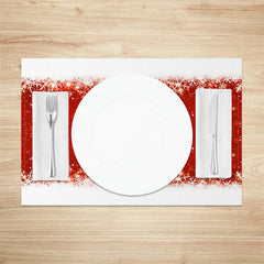 Aperturee - Aperturee Christmas Snowflake Set of 4 Placemats Red Sparkle Center with White Border Holiday Table Mats