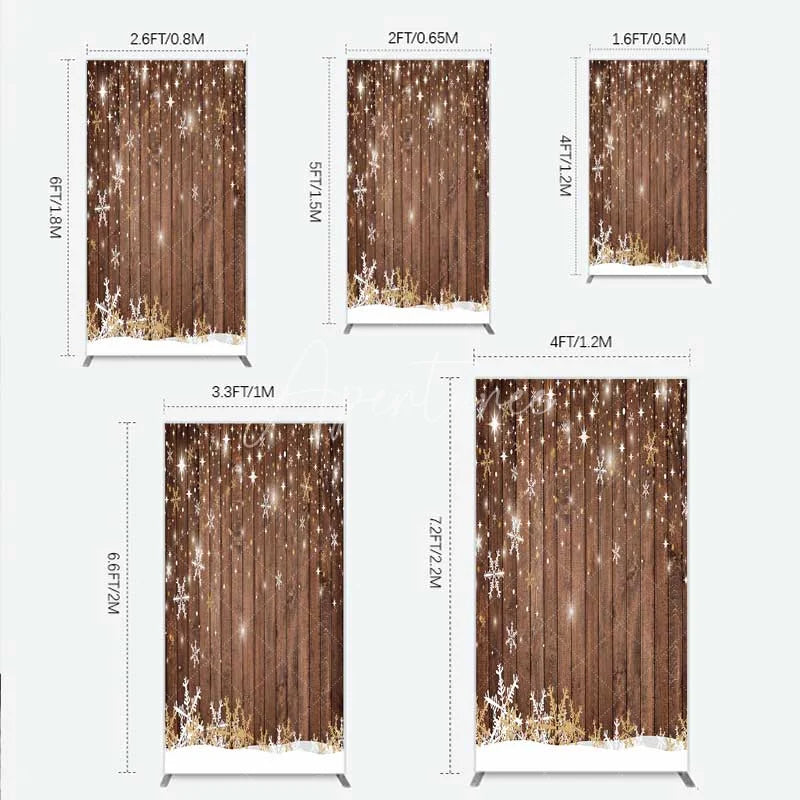 Aperturee - Aperturee Christmas Snowflakes Rectangle Backdrop Rustic Brown Wood and Sparkling Stars Background Winter Holiday Party