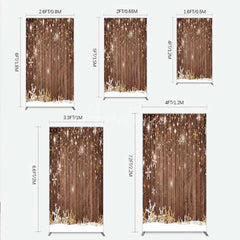 Aperturee - Aperturee Christmas Snowflakes Rectangle Backdrop Rustic Brown Wood and Sparkling Stars Background Winter Holiday Party
