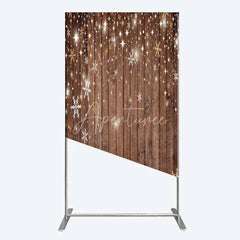 Aperturee - Aperturee Christmas Snowflakes Rectangle Backdrop Rustic Brown Wood and Sparkling Stars Background Winter Holiday Party