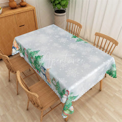 Aperturee - Aperturee Christmas Snowman Rectangle Tablecloth Light Blue Snowflake Winter Holiday Table Cover Decor