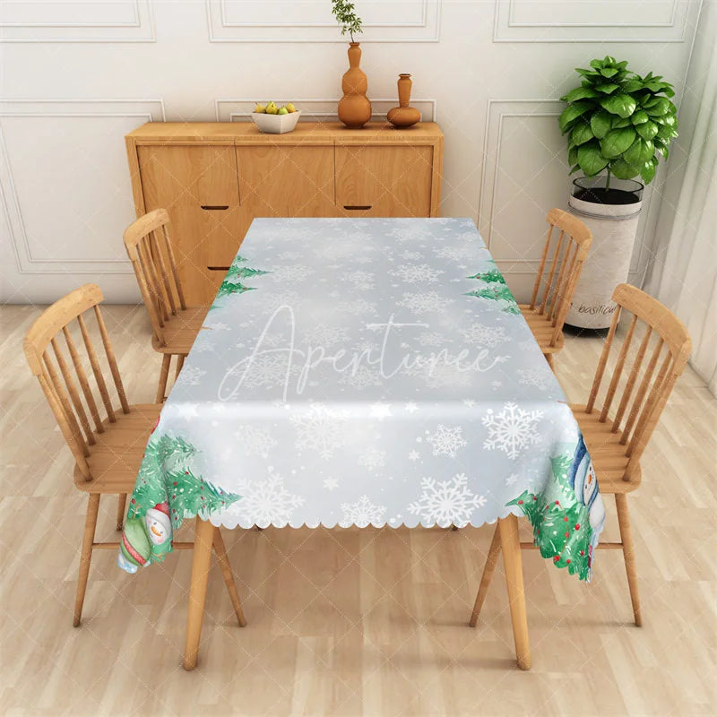 Aperturee - Aperturee Christmas Snowman Rectangle Tablecloth Light Blue Snowflake Winter Holiday Table Cover Decor