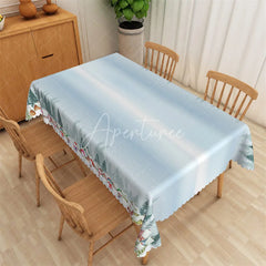 Aperturee - Aperturee Christmas Snowman Rectangle Tablecloth Light Blue Winter Scene Snowy Holiday Table Cover Decor