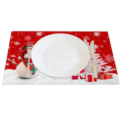 Aperturee - Aperturee Christmas Snowman Set of 4 Placemats Red Snowflake with White Xmas Tree Winter Holiday Table Mats Decor