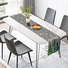 Aperturee - Aperturee Christmas Table Runner Grey Runner with Snowflakes Watercolor Pine Trees Holiday Table Decor