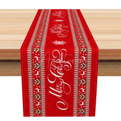 Aperturee - Aperturee Christmas Table Runner Red with Merry Christmas Script Reindeer Snowflake Border Holiday Table Decor