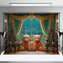 Aperturee - Aperturee Christmas Toy Room Photo Booth Backdrop Giant Teddy Bears and Nutcrackers Snowy Window Holiday Background