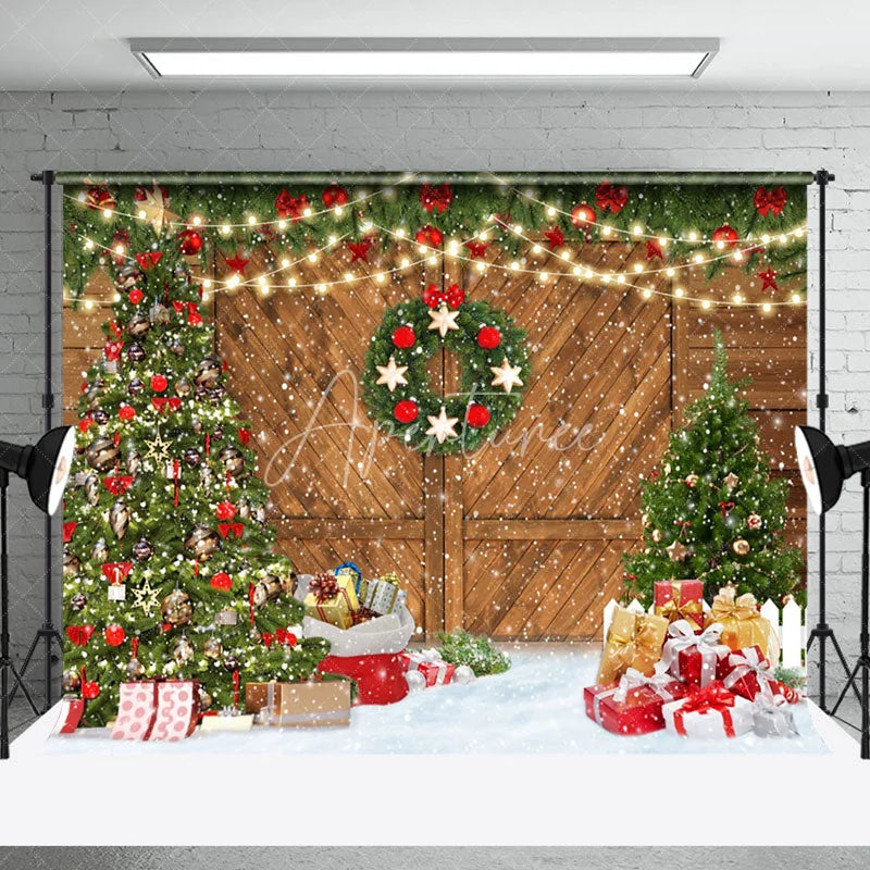 Aperturee - Aperturee Christmas Tree Gift Boxs Vintage Wood Xmas Backdrop