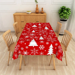 Aperturee - Aperturee Christmas Tree Rectangle Tablecloth Red with White Trees Snowflake Winter Holiday Table Cover Decor