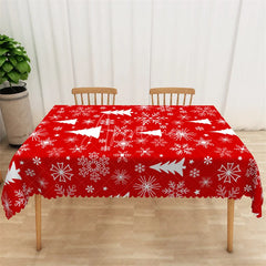 Aperturee - Aperturee Christmas Tree Rectangle Tablecloth Red with White Trees Snowflake Winter Holiday Table Cover Decor