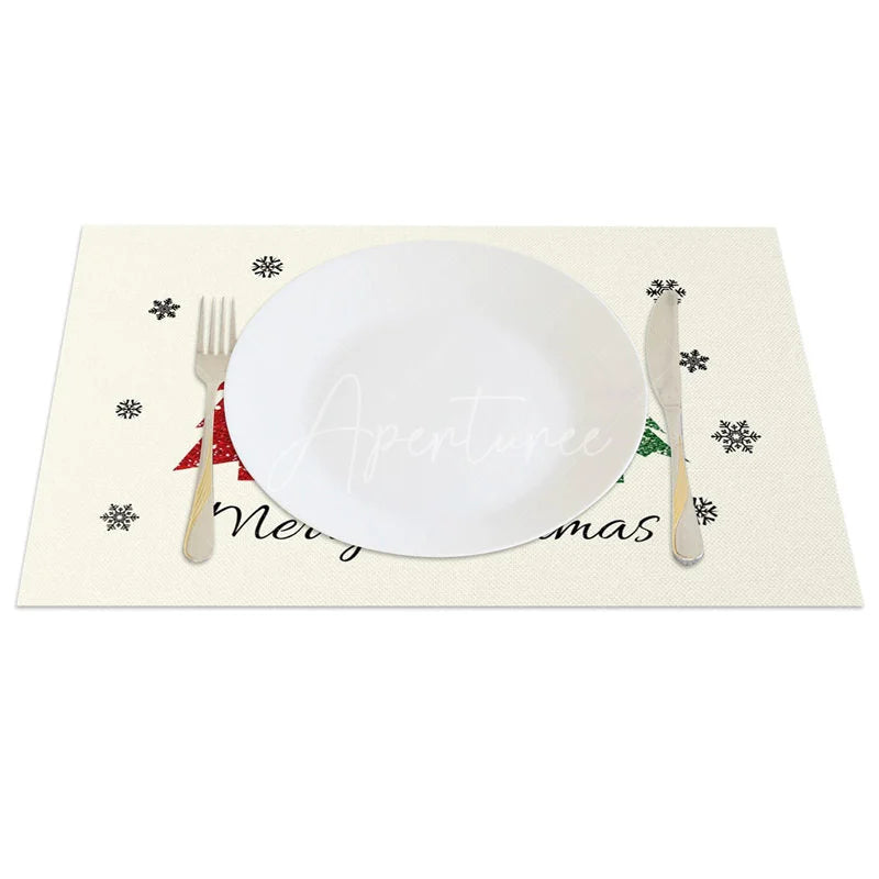 Aperturee - Aperturee Christmas Tree Set of 4 Placemats Leopard Plaid Trees Merry Christmas Farmhouse Table Mats Decor