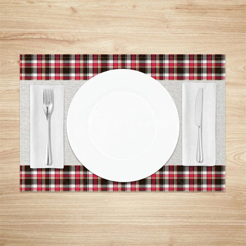 Aperturee - Aperturee Christmas Tree Set of 4 Placemats Leopard Print Plaid Trees Modern Farmhouse Holiday Table Mats