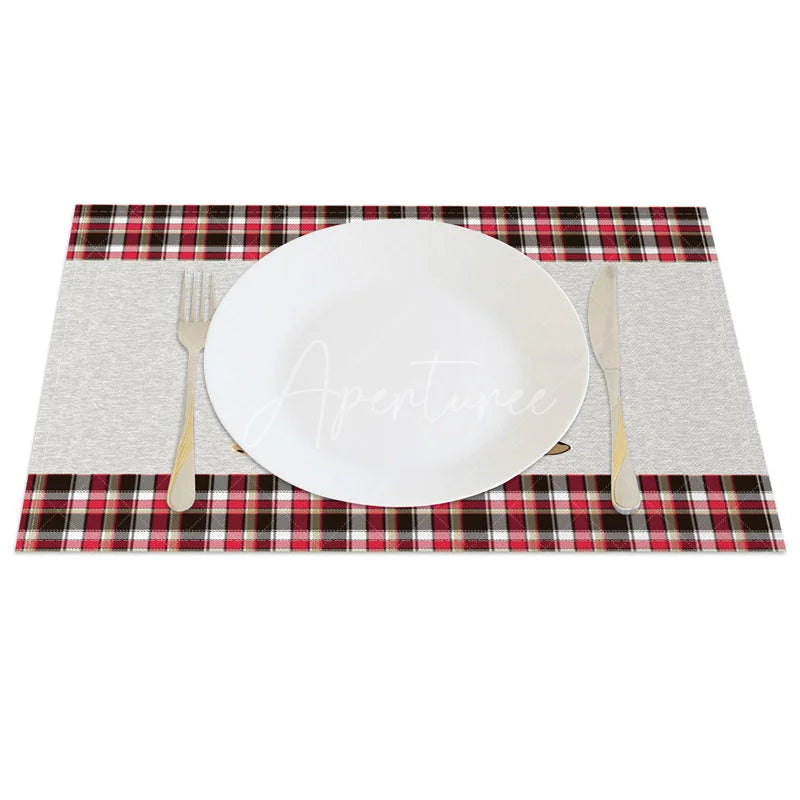 Aperturee - Aperturee Christmas Tree Set of 4 Placemats Leopard Print Plaid Trees Modern Farmhouse Holiday Table Mats