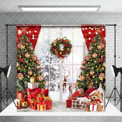 Aperturee - Aperturee Christmas Tree Window Snowy Scene Room Set Backdrop