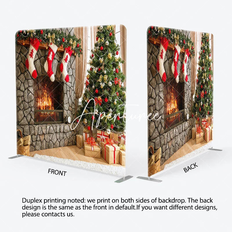 Aperturee - Aperturee Christmas Vibe Fireplace Socks Pillow Case Backdrop