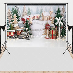 Aperturee - Aperturee Christmas Winter Wonderland Train Combo Set Backdrop Festive Snowy Village Holiday Party Decor