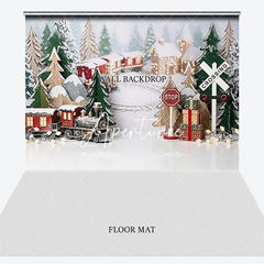 Aperturee - Aperturee Christmas Winter Wonderland Train Combo Set Backdrop Festive Snowy Village Holiday Party Decor