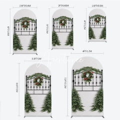 Aperturee - Aperturee Christmas Wreath Pine Garland Round Top Arch Backdrop Elegant Black Metal Festive Holiday Decor