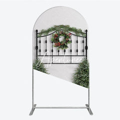 Aperturee - Aperturee Christmas Wreath Pine Garland Round Top Arch Backdrop Elegant Black Metal Festive Holiday Decor