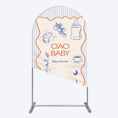 Aperturee - Aperturee Ciao Baby Blue Stripe Gender Reveal Arch Backdrop