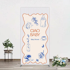 Aperturee - Aperturee Ciao Baby Blue Stripe Gender Reveal Rectangle Backdrop