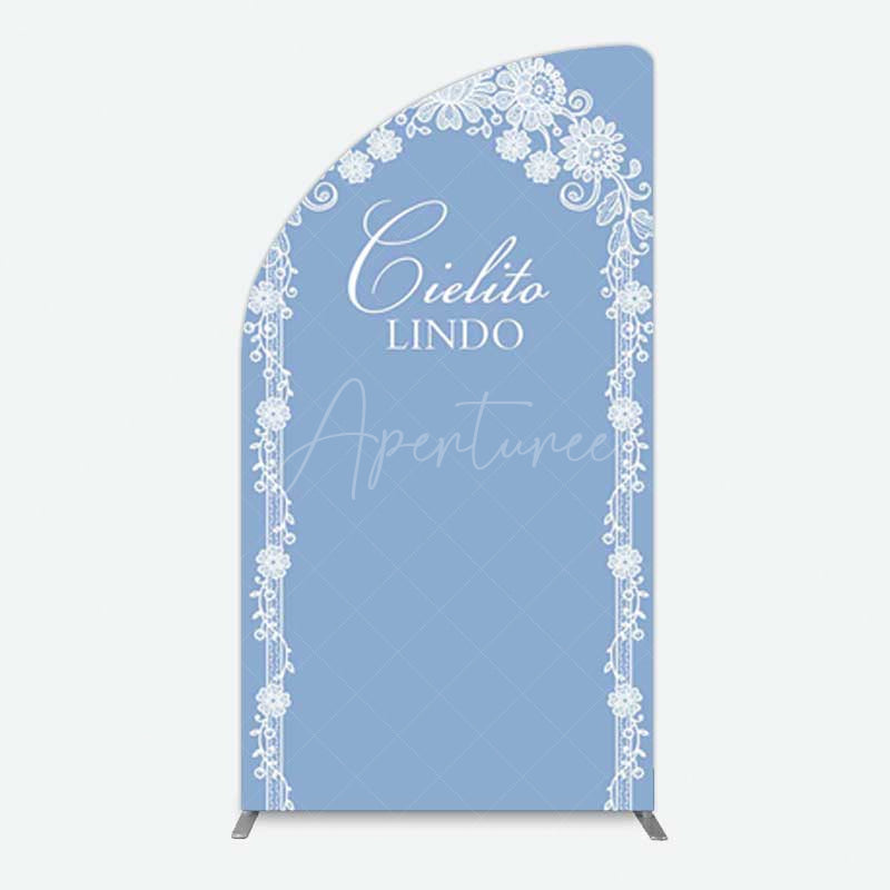 Aperturee Aperturee Cielito Lindo Floral Blue Bridal Shower Half Moon Arch Backdrop