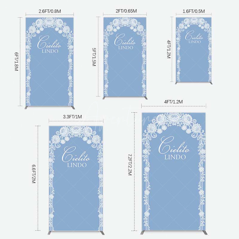 Aperturee Aperturee Cielito Lindo Floral Blue Bridal Shower Rectangle Backdrop