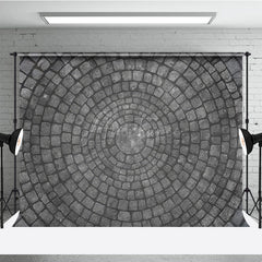 Aperturee - Aperturee Circular Cobblestone Floor Photography Backdrop Grey Stone Pavers Texture Studio Ground for Flat Lay Photos